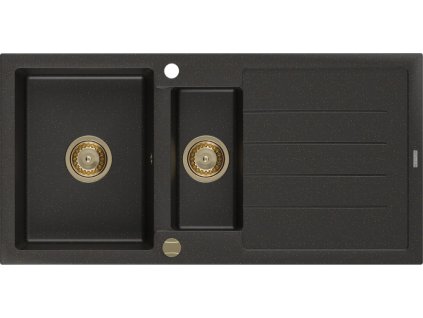 MEXEN/S - Andres granitový dřez s odkapávačem 1000 x 500 mm černá/zlatá metalik, zlatý sifon 6515101510-75-G