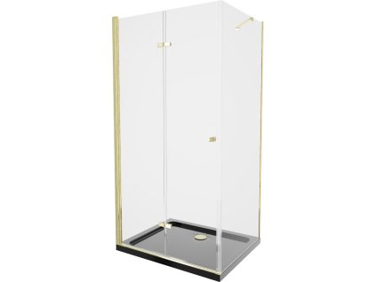 MEXEN/S - Lima sprchový kout zalamovací dveře 90 x 100, transparent, zlatý + Flat černá vanička se sifonem 856-090-100-50-00-4070G