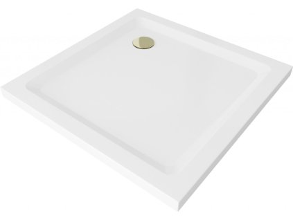 MEXEN/S - Flat sprchová vanička čtvercová slim 80 x 80, bílá + zlatý sifon 40108080G