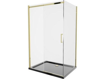MEXEN/S - Omega sprchový kout 100x90, transparent, zlatá + černá vanička se sifonem 825-100-090-50-00-4070G
