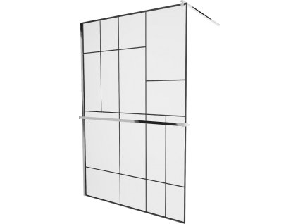 MEXEN/S - KIOTO Sprchová zástěna WALK-IN s poličkou a držákem ručníků 90 x 200, transparent/černá 8 mm, chrom 800-090-121-01-78