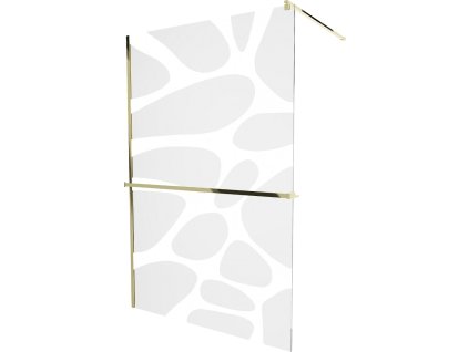 MEXEN/S - KIOTO Sprchová zástěna WALK-IN s poličkou a držákem ručníků 90 x 200, transparent/bílý vzor 8 mm, zlatá 800-090-121-50-97