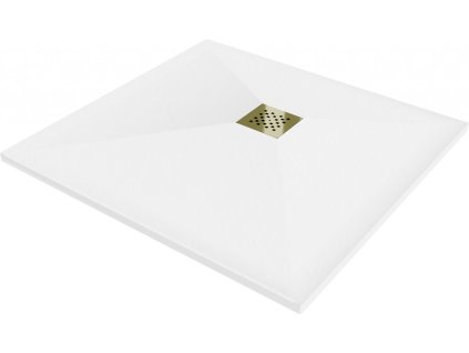 MEXEN/S - Stone+ čtvercová sprchová vanička 100 x 100, bílá, mřížka zlatá 44101010-G