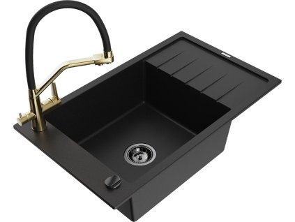 MEXEN/S - Elias granitový dřez s odkapávačem včetně baterie Duo, černá 6511-77-671701-57-B  DOPRAVA ZDARMA