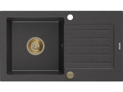 MEXEN/S - Pablo granitový dřez 1 s odkapávačem 752 x 436 mm, černá kropenatá, + zlatý sifon 6510751010-76-G