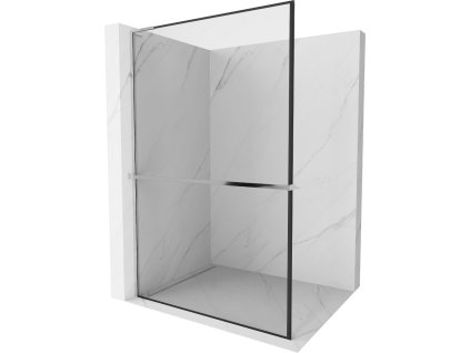 MEXEN/S - Kioto+ L Sprchová zástěna WALK-IN s poličkou a držákem ručníků 80 x 200 cm, černý vzor, chrom 800-080-123-01-70