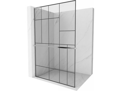 MEXEN/S - Kioto+ L Sprchová zástěna WALK-IN s poličkou a držákem ručníků 80 x 200 cm, černý vzor, chrom 800-080-123-01-78