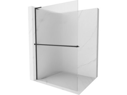 MEXEN/S - Kioto+ L Sprchová zástěna WALK-IN s poličkou a držákem ručníků 100 x 200 cm, proužky, černá 800-100-123-70-09
