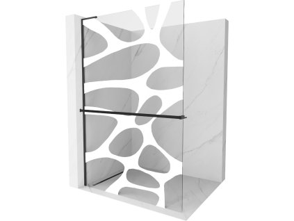 MEXEN/S - Kioto+ L Sprchová zástěna WALK-IN s poličkou a držákem ručníků 110 x 200 cm, bílý vzor, černá 800-110-123-70-97