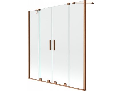 MEXEN/S - Velar Duo Dvoukřídlá posuvná vanová zástěna 140 x 150, transparent, kartáčovaná měď 896-140-000-02-65