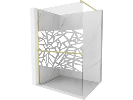 MEXEN/S - Kioto+ Sprchová zástěna s poličkou WALK-IN 80 x 200 cm, bílá vzor, zlatá kartáčovaná 800-080-121-55-85
