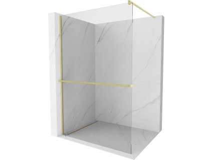 MEXEN/S - Kioto+ Sprchová zástěna s poličkou WALK-IN 85 x 200 cm, transparent, zlatá kartáčovaná 800-085-121-55-00