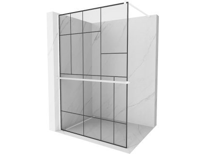 MEXEN/S - Kioto+ Sprchová zástěna WALK-IN s poličkou a držákem ručníků 80 x 200 cm, černý vzor, bílá 800-080-121-20-78
