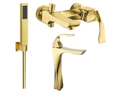 MEXEN/S - Estrella R02 Set umyvadlové a vanové baterie s příslušenstvím, zlatá 72313R02-50