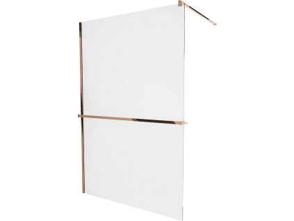 MEXEN/S - KIOTO Sprchová zástěna WALK-IN s poličkou a držákem ručníků 90 x 200, transparent 8 mm, růžové zlato 800-090-121-60-00
