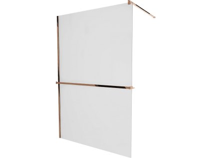 MEXEN/S - KIOTO Sprchová zástěna WALK-IN s poličkou a držákem ručníků 90 x 200, matné sklo 8 mm, růžové zlato 800-090-121-60-30