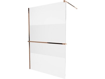 MEXEN/S - KIOTO Sprchová zástěna WALK-IN s poličkou a držákem ručníků 90 x 200, transparent/matné sklo 8 mm, růžové zlato 800-090-121-60-35
