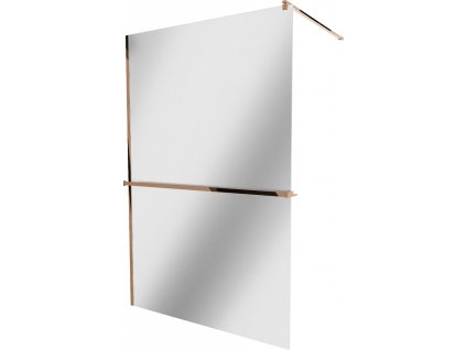 MEXEN/S - KIOTO Sprchová zástěna WALK-IN s poličkou a držákem ručníků 90 x 200, zrcadlové 8 mm, růžové zlato 800-090-121-60-50