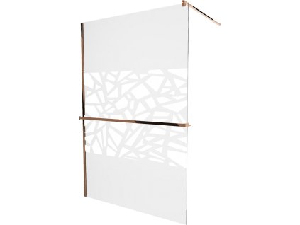 MEXEN/S - KIOTO Sprchová zástěna WALK-IN s poličkou a držákem ručníků 90 x 200, transparent/bílý dekor 8 mm, růžové zlato 800-090-121-60-85