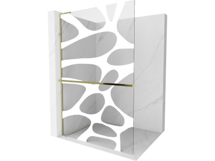 MEXEN/S - Kioto+ L Sprchová zástěna WALK-IN s poličkou a držákem ručníků 70 x 200, bílý vzor, zlato 800-070-123-50-97