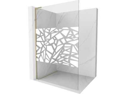 MEXEN/S - Kioto L Sprchová zástěna WALK-IN 70 x 200 cm, bílý vzor, zlatá 800-070-103-50-85
