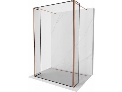 MEXEN/S - Kioto Sprchová zástěna WALK-IN volněstojící 110 x 30 x 30 cm, černá vzor, růžové zlato 800-110-030-222-60-70-030