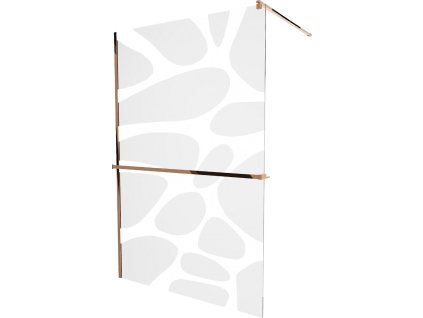 MEXEN/S - KIOTO Sprchová zástěna WALK-IN s poličkou a držákem ručníků 90 x 200, transparent/bílý dekor 8 mm, růžové zlato 800-090-121-60-97