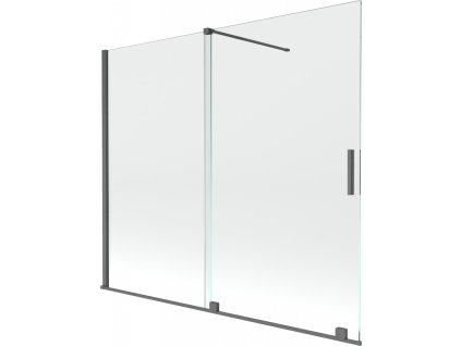 MEXEN/S - Velar Dvoukřídlá posuvná vanová zástěna 180 x 160 cm, transparent, grafit kartáčovaná 896-180-000-01-66