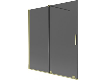 MEXEN/S - Velar dvoukřídlá posuvná vanová zástěna 150 x 150 cm, grafit, zlatá 896-150-000-41-50
