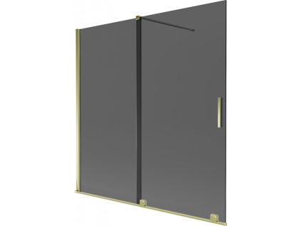 MEXEN/S - Velar dvoukřídlá posuvná vanová zástěna 160 x 150 cm, grafit, zlatá 896-160-000-41-50