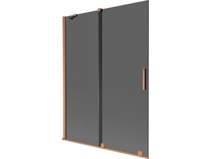 MEXEN/S - Velar dvoukřídlá posuvná vanová zástěna 130 x 150 cm, grafit, měď kartáčovaná 896-130-000-41-65