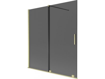 MEXEN/S - Velar dvoukřídlá posuvná vanová zástěna 150 x 150 cm, grafit, zlatá kartáčovaná 896-150-000-41-55