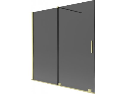 MEXEN/S - Velar dvoukřídlá posuvná vanová zástěna 160 x 150 cm, grafit, zlatá kartáčovaná 896-160-000-41-55
