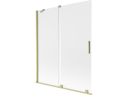 MEXEN/S - Velar dvoukřídlá posuvná vanová zástěna 140 x 150 cm, dekor, zlatá kartáčovaná 896-140-000-31-55