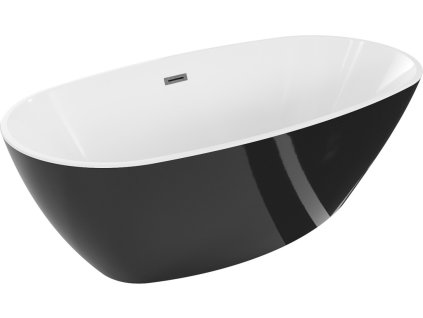 MEXEN/S - Eris volně stojící vana 180 x 95, bílá/černá, sifon a přepad grafit kartáčovaná 53441809575-66