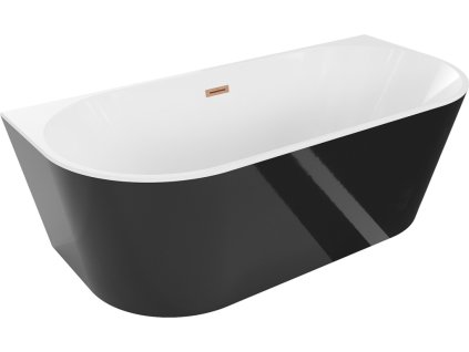 MEXEN/S - Oval vana volně stojící nástěnná 180 x 80 cm, bílá/černá, sifon a přepad měď kartáčovaná 52671808075-65