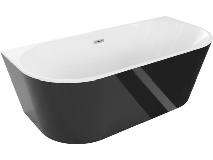 MEXEN/S - Oval vana volně stojící nástěnná 180 x 80 cm, bílá/černá, sifon a přepad nikl kartáčovaná 52671808075-97