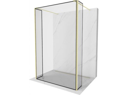 MEXEN/S - Kioto Sprchová zástěna WALK-IN volněstojící 110 x 30 x 30 cm, černý vzor, zlatá kartáčovaná 800-110-030-222-55-70-030