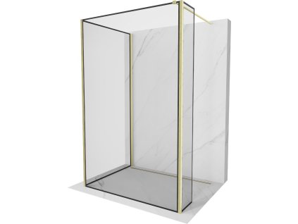 MEXEN/S - Kioto Sprchová zástěna WALK-IN 90 x 90 x 30 cm, černý vzor, zlatá kartáčovaná 800-090-090-221-55-70-030