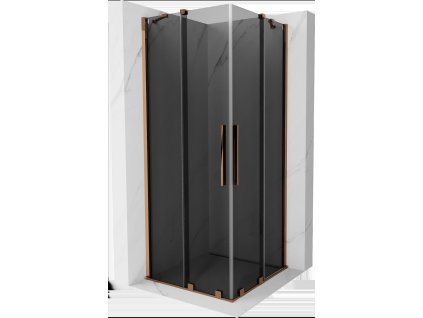 MEXEN/S - Velar Duo sprchový kout, posuvné dveře 80 x 80 cm, grafit, růžové zlato 871-080-080-42-60