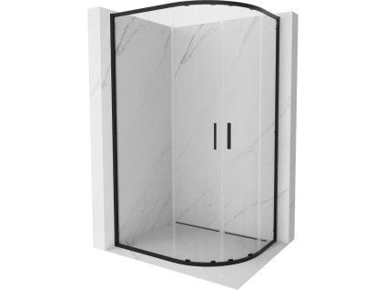 MEXEN/S - Exo čtvrtkruhový asymetrický posuvný sprchový kout 90 x 80 cm, transparent, černá 8132-090-080-70-00