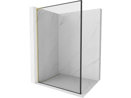 MEXEN/S - Kioto L Sprchová zástěna WALK-IN 90 x 200, černý vzor, zlato kartáčovaná 800-090-103-55-70