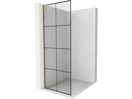 MEXEN/S - Kioto L Sprchová zástěna WALK-IN 90 x 200, černý vzor, zlato kartáčovaná 800-090-103-55-77
