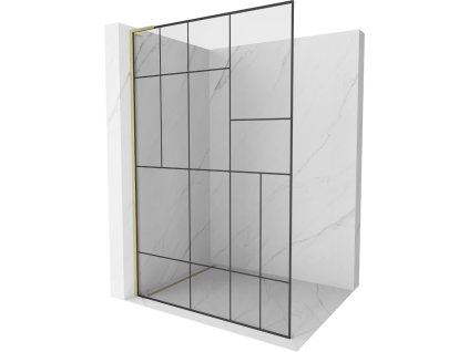 MEXEN/S - Kioto L Sprchová zástěna WALK-IN 90 x 200, černý vzor, zlato kartáčovaná 800-090-103-55-78
