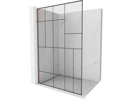 MEXEN/S - Kioto L Sprchová zástěna WALK-IN 90 x 200, černý vzor, růžové zlato 800-090-103-60-78