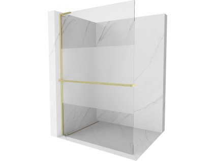 MEXEN/S - Kioto+ L Sprchová zástěna WALK-IN s poličkou a držákem ručníků 100 x 200 cm, transparent/dekor, zlatá kartáčovaná 800-100-123-55-35