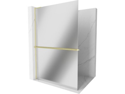 MEXEN/S - Kioto+ L Sprchová zástěna WALK-IN s poličkou a držákem ručníků 90 x 200 cm, zrcadlové, zlatá kartáčovaná 800-090-123-55-50
