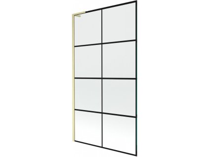 MEXEN/S - Next L vanová zástěna FIX 100 x 150 cm, černá vzor, zlatá kartáčovaná 895-100-000-03-77-55