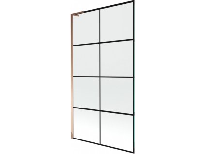 MEXEN/S - Next L vanová zástěna FIX 100 x 150 cm, černá vzor, růžové zlato 895-100-000-03-77-60