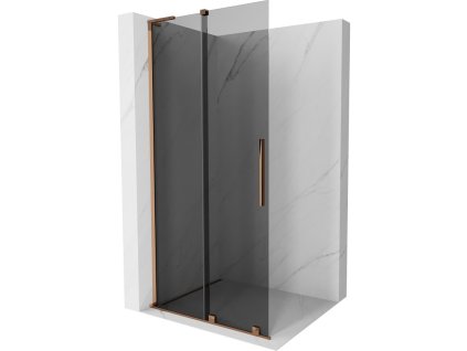 MEXEN/S - Velar L Sprchová zástěna posuvná Walk-in 90 x 200 cm, grafit 8 mm, růžové zlato 871-090-003-43-60